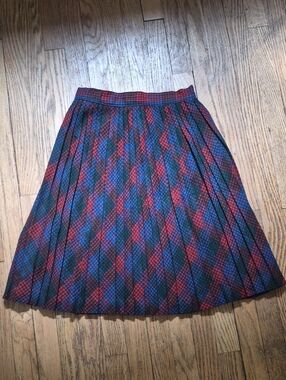 Vintage 1950s Pleated Plaid A-Line Skirt, Red Blue Green